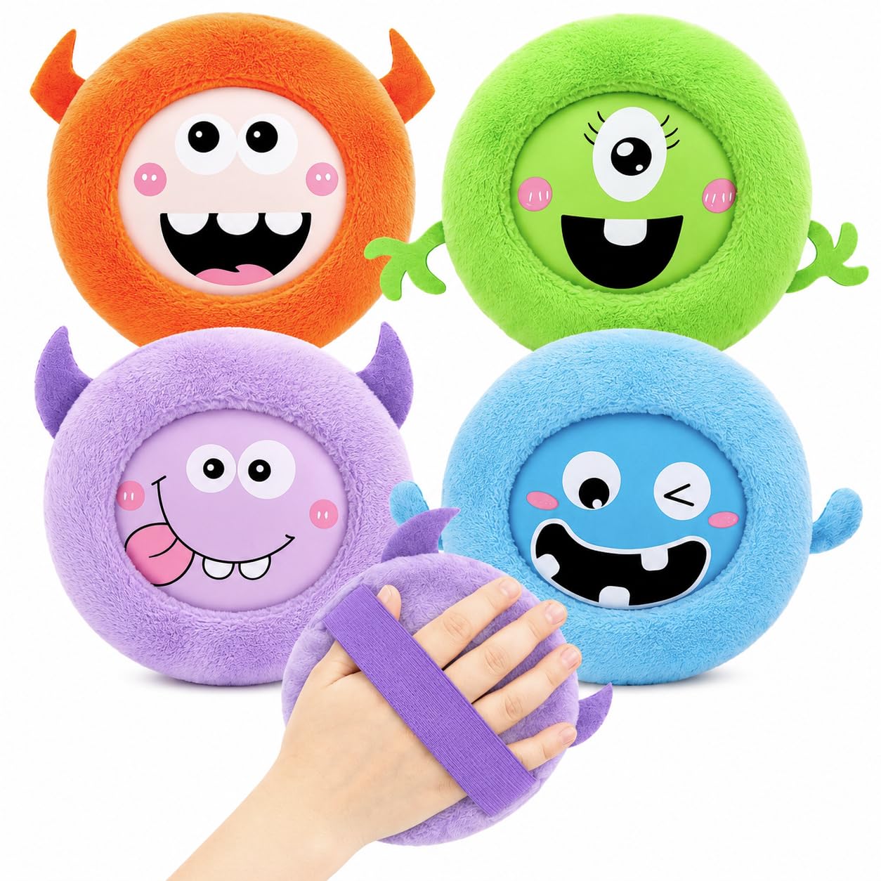 Hilph Lot de 4 compresses rafraîchissantes pour enfants avec housse en tissu doux pour enfants - Compresse froide et chaude - Gel non toxique - Petit pack de glace pour enfants - Pour la fièvre