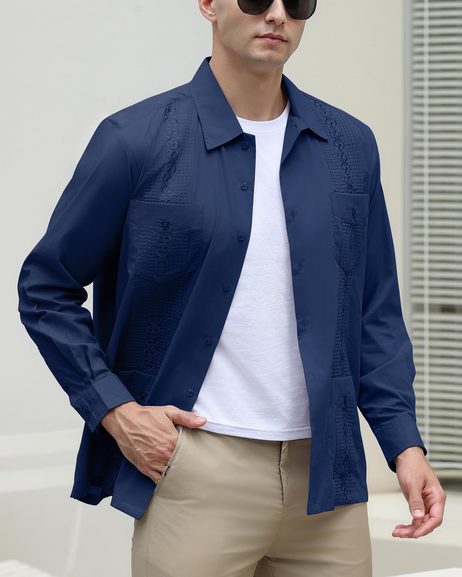 Camisas guayabera para hombre, camisas mexicanas de manga larga cubanas para hombre