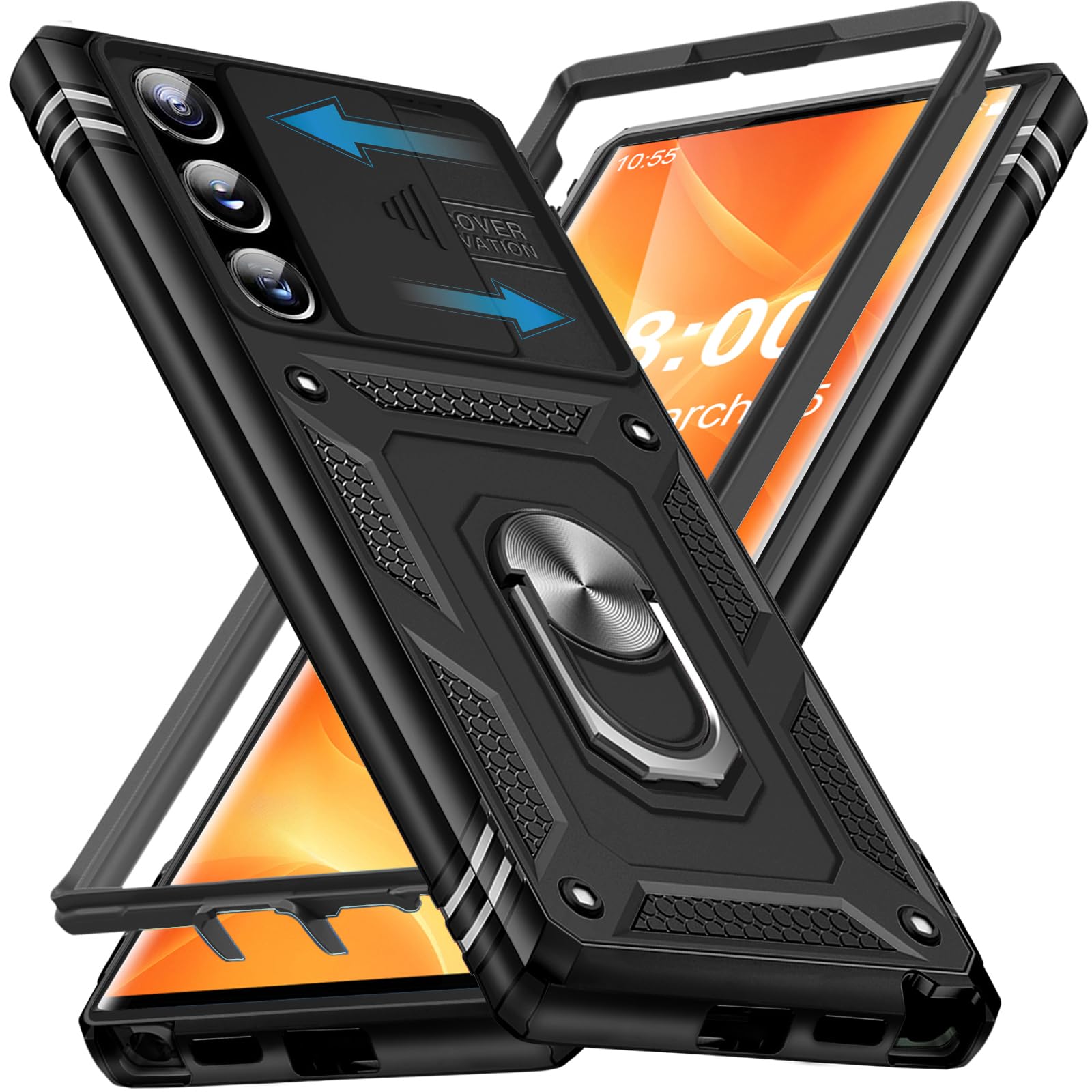 Giyer Handyhülle für Samsung Galaxy S22 Ultra Hülle mit Kameraschutz 360° Metall Ring Ständer Stoßfest Bumper Schutzhülle Samsung S22 Ultra 6.8