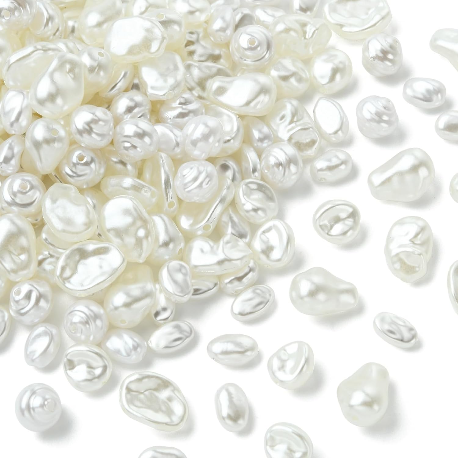 150 pcs 10 Styles White Peanut Theme ABS Plastic Beads Imitation Pearl Oval Spacer Loose Beads for DIY Jewelry Bracelet Necklace Earring Craft Keychain Decor