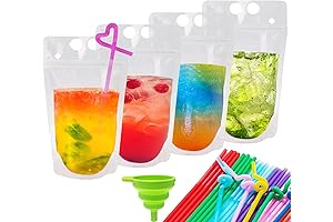 Reusable 100-Pack Adult Drink Pouches with Straws for Effortless Hydration