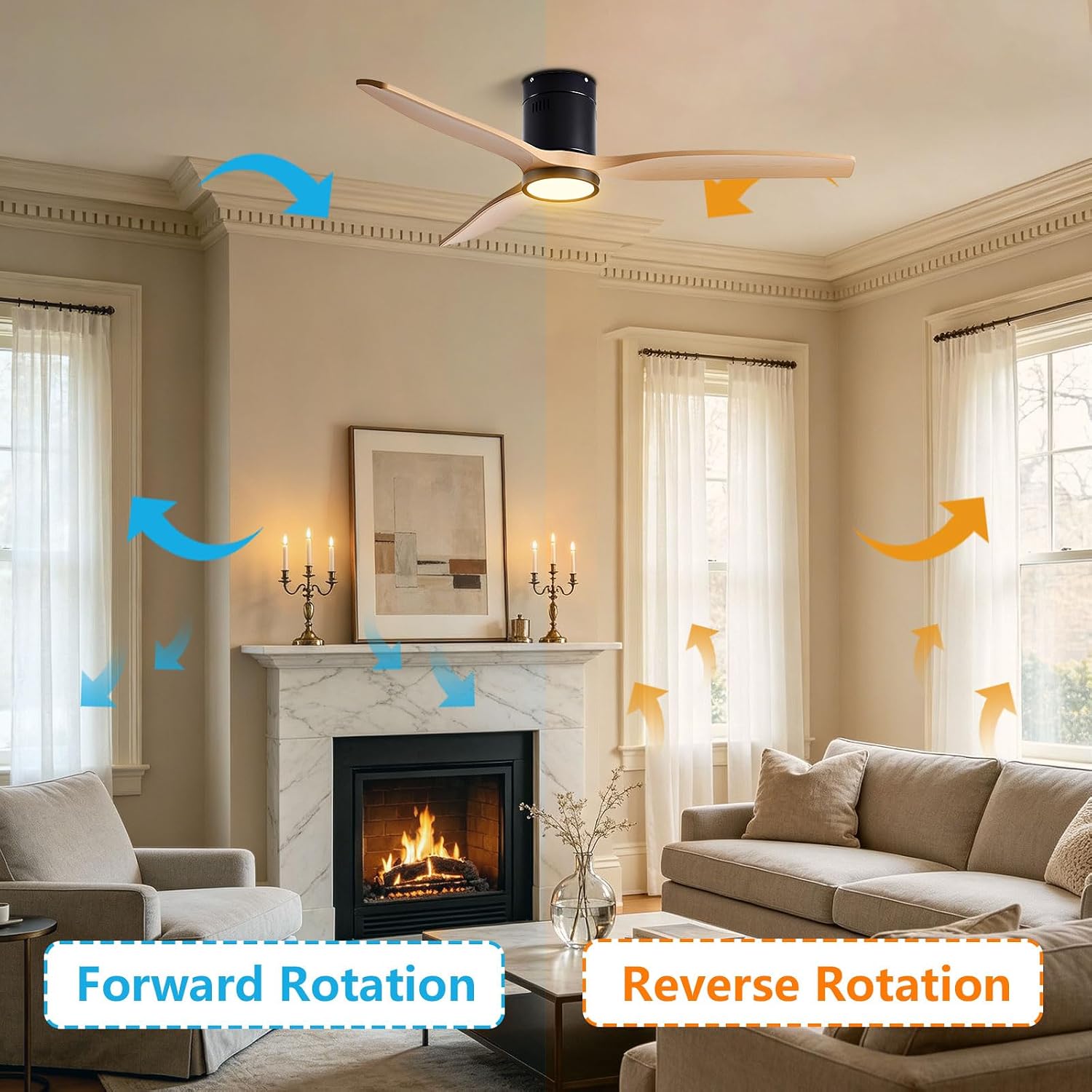 Flush Mount Ceiling Fan Light Modern Ceiling Fan with Light 6-Speed Quiet Ceiling Fans with Remote Control for Bedroom Living Room Farmhouse Porch Low Profile Ceiling Fans with Lights
