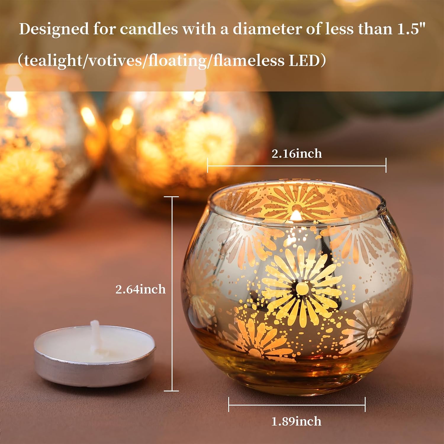 Gold Mercury Glass Votive Candle Holders Set of 12