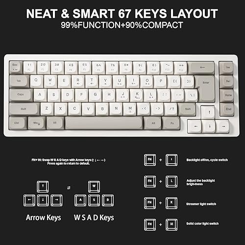 Miniatura 6 de Teclado de memoria para juegos RGB con cable. 65% Mini teclado de computadora LED cremoso. Teclado ergonómico pequeño con teclas insustituibles