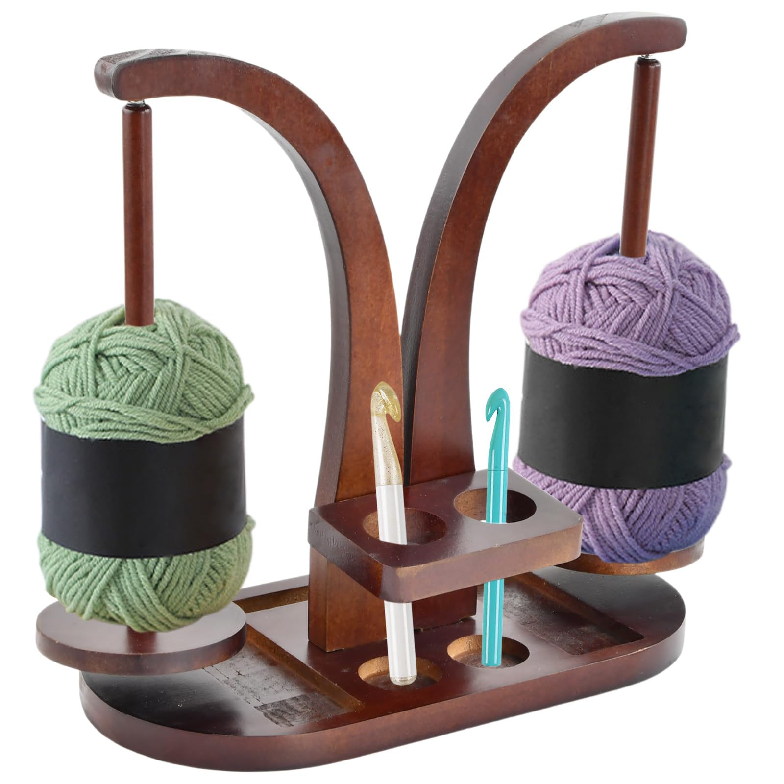 Porta Gomitolo Uncinetto, Portagomitolo Girevole per Uncinetto, Avvolgitore Magnetico in Legno, Supporto Doppio per Filati con Organizer, Regalo per Gli Amanti del Lavoro a Maglia (B)