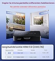 Vista 4 de avedio links Divisor HDMI 1 en 2 salidas [con cable HDMI de 4 pies]. No para pantalla extendida, espejo solo con la misma pantalla, divisor HDMI 4K