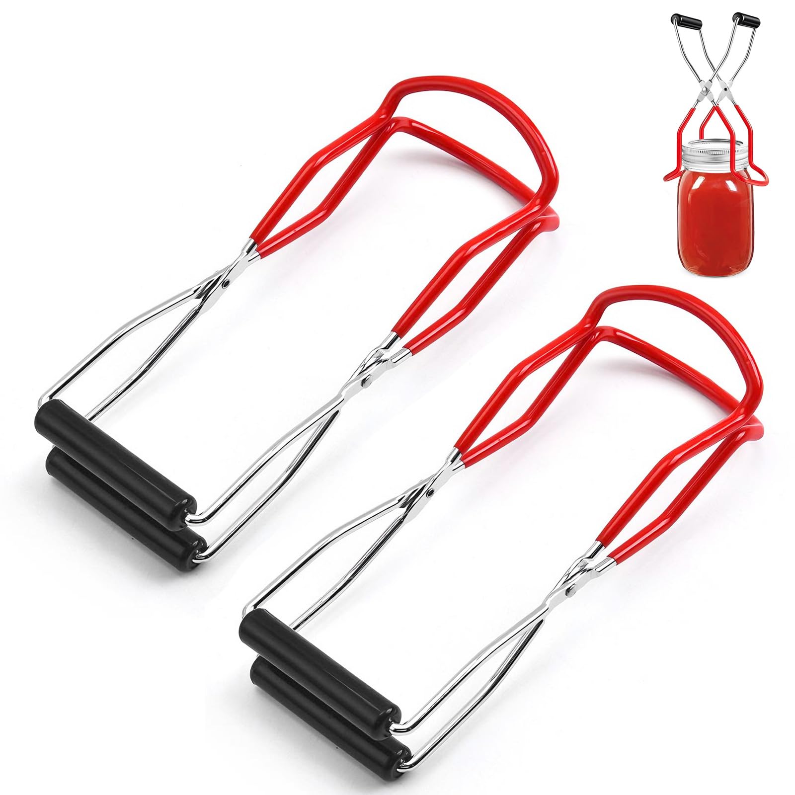 2Pcs Canning Jar Lifter Tongs, Non-Slip Can Clamp Lifter Wide Mouth Canning Tongs Preserve Jar Lifters Tool with Grip Handle for Can Glass Jars Safe Kitchen(Red)