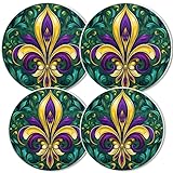 Electric Stove Burner Covers, Set of 4,White Round Cover for Gas Stovetop,8 and 10 Inch,Fleur-De-Lis with Mardi Gras Colors Clipart