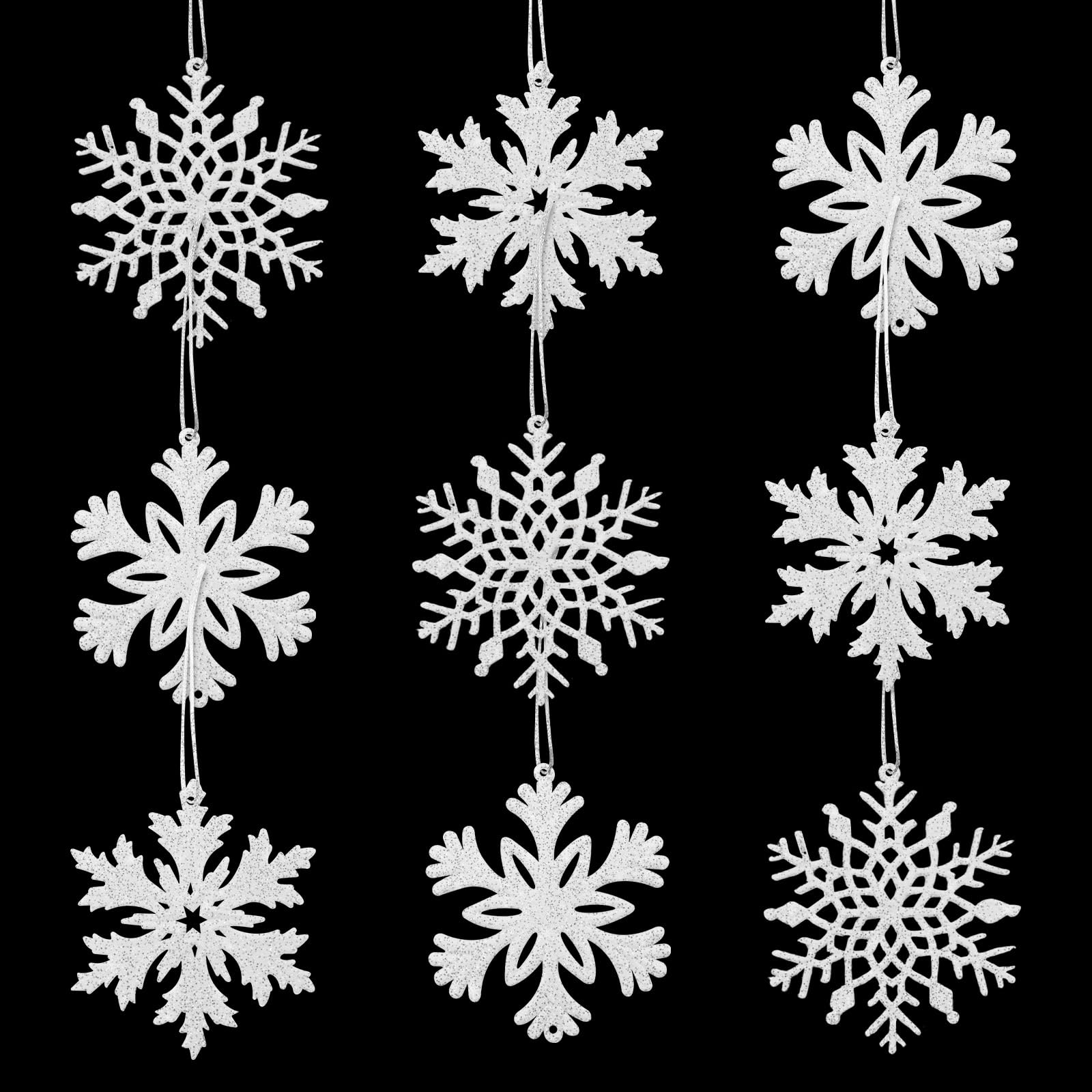 CCUCKY Adornos de Copos de Nieve Blancos Decoraciones Colgantes para el árbol de Navidad, 9 Piezas Colgantes de Copos de Nieve Brillantes para la decoración de Fiestas de Navidad Ventana y hogar