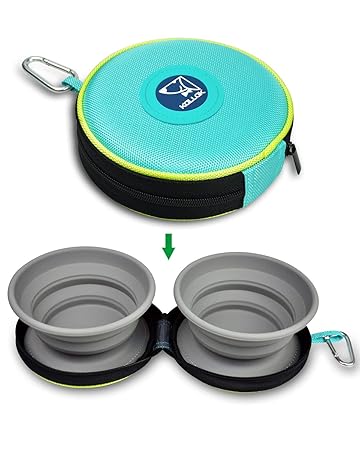 KALLAK Large Collapsible Dog Bowls, Food Grade Silicone, Feeder Bowl for Dog or Cat, Travel Pet Bowl with Carabiner (Turq)