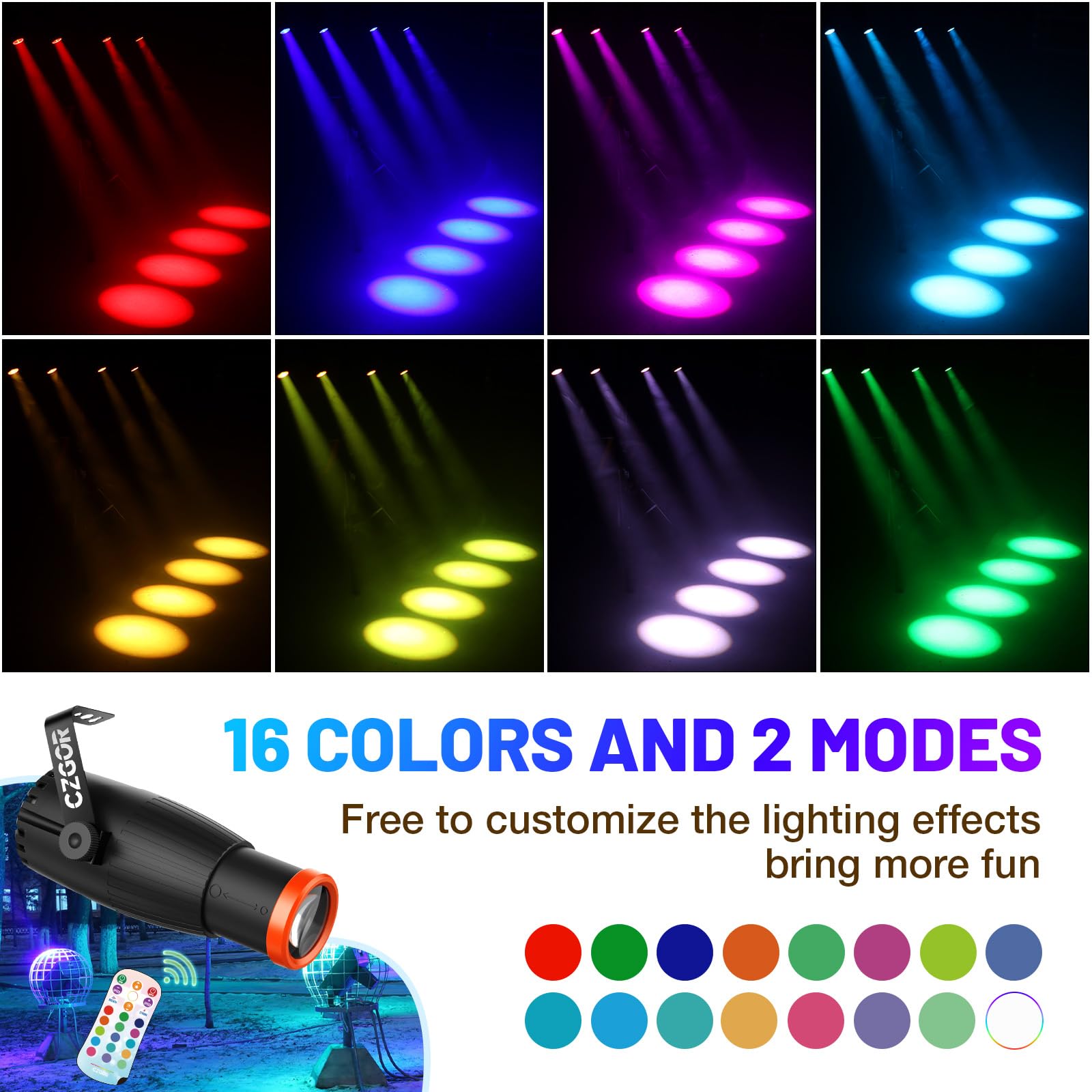 Pinspot Light, Czgor 18W Spot Boule Disco à Mise au Point Manuelle, RGBW 4 en 1 Spot LED avec Télécommande, Super Lumineux avec Colonne De Guidage, Éclairage de Scène Doux pour DJ Disco Party Wedding