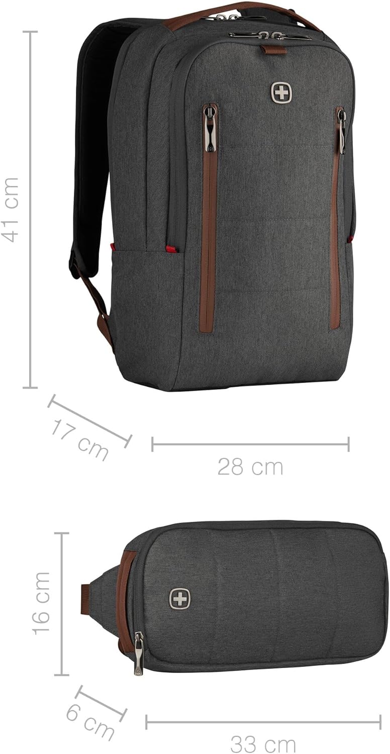 Wenger City Upgrade Laptop Backpack with Cross Body Day Bag 40.64 cm 16 Inches Grey