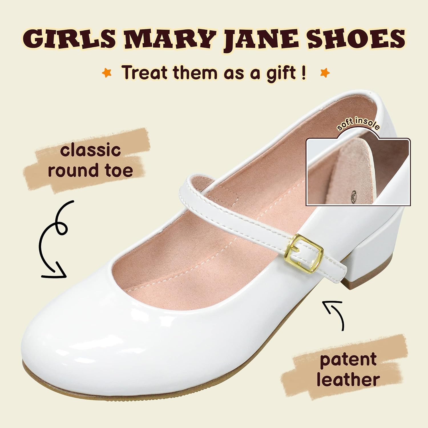 Girls Dress Shoes-Mary Jane Shoes for Girls, Princess Wedding Party Flower Girl School Shoes Low Heel Flats for Little/Big Kids - Image 3