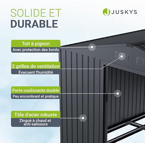 Juskys abri métallique XXL – Gris foncé, résistant aux intempéries avec Cadre de Fondation, Porte coulissante & verrouillable – pour Jardin & Stockage - 5