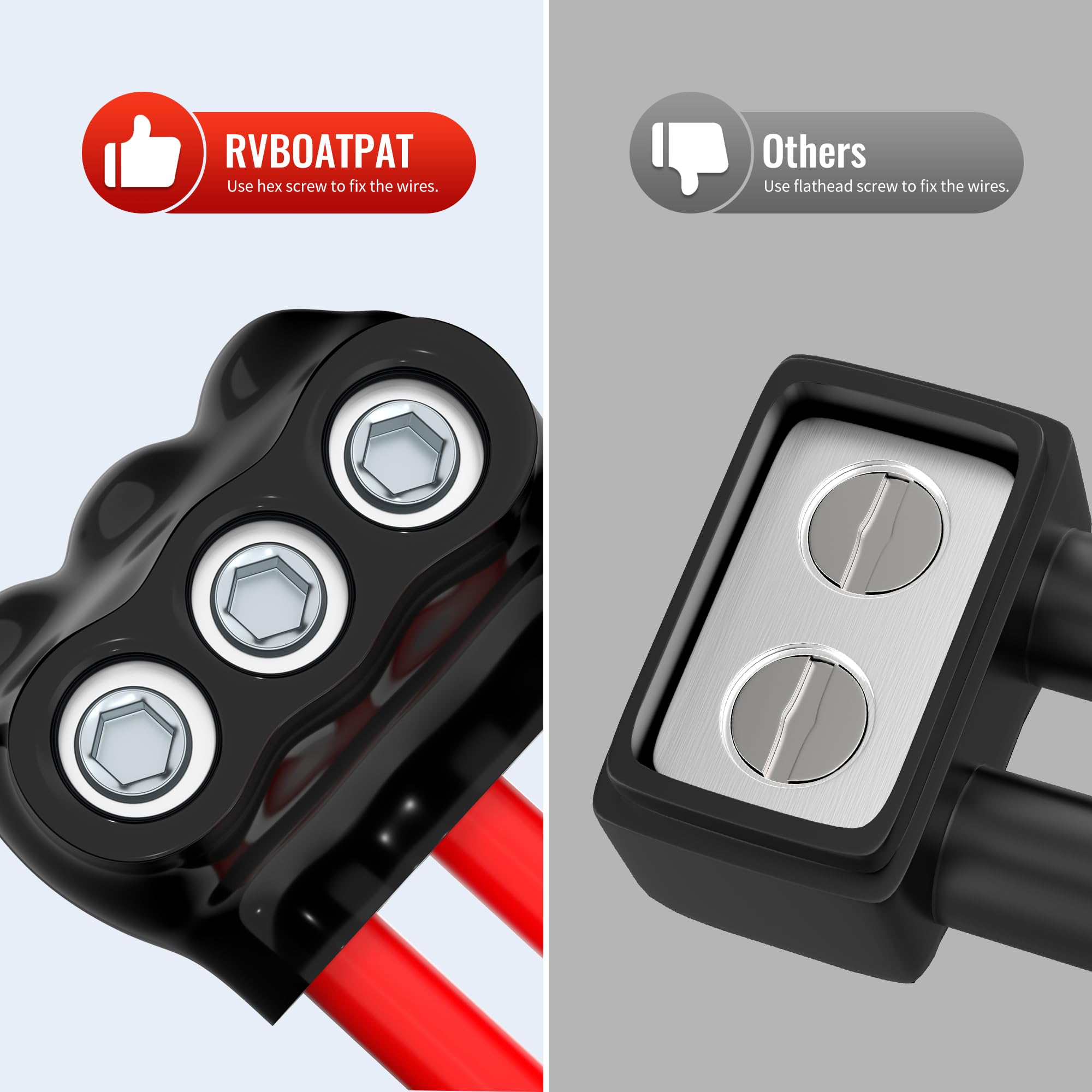 RVBOATPAT Lot de 6 connecteurs multi-robinets isolés à 3 ports 1/0-14 AWG en aluminium de 1,9 cm, connecteurs hexagonaux isolés noirs