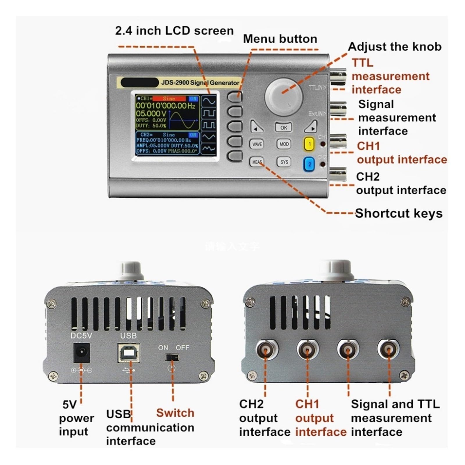 Generatore Di Segnali Di Funzione DDS Serie 15 MHz- 60 MHz JDS2900 Generatore Di Forme D'onda Arbitrarie Con Contatore Di Frequenza A Doppio Canale CNC(JDS2900-40MHz)
