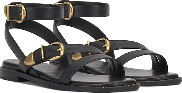 Amazon.com | Vince Camuto Women's Neiko Double Buckle Strappy Flat