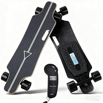Electric Longboard Skateboard with Remote, 35km/h Motorized Board   Electric Skateboards for Adult Beginner, 16-30 km km Range, 4-Speed & Cruise Mode C-30km