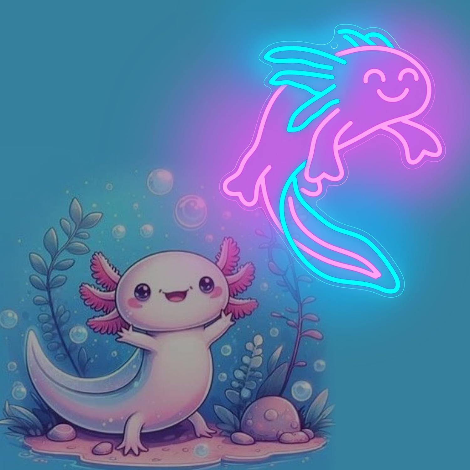 Axolotl Gift, Ammonite Axolotl Neon Sign, LED Neon Lights for Room Wall Decor Art for Kids Birthday Gifts, Axolotl Gift for Anniversary and Boyfriend Birthday