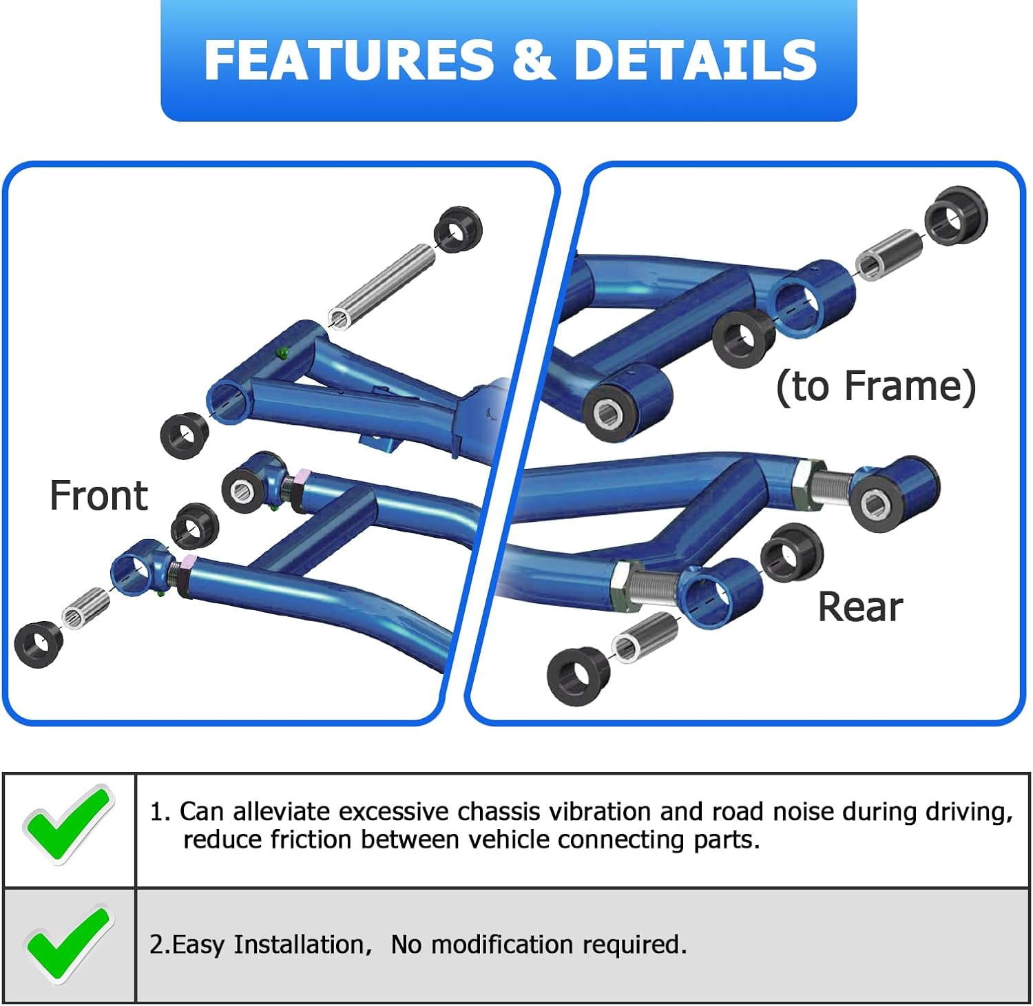 Wsays HDPE Suspension Front A-Arm Bushing Kit Compatible with Kawasaki Teryx/Teryx4 750/800 2014-2026