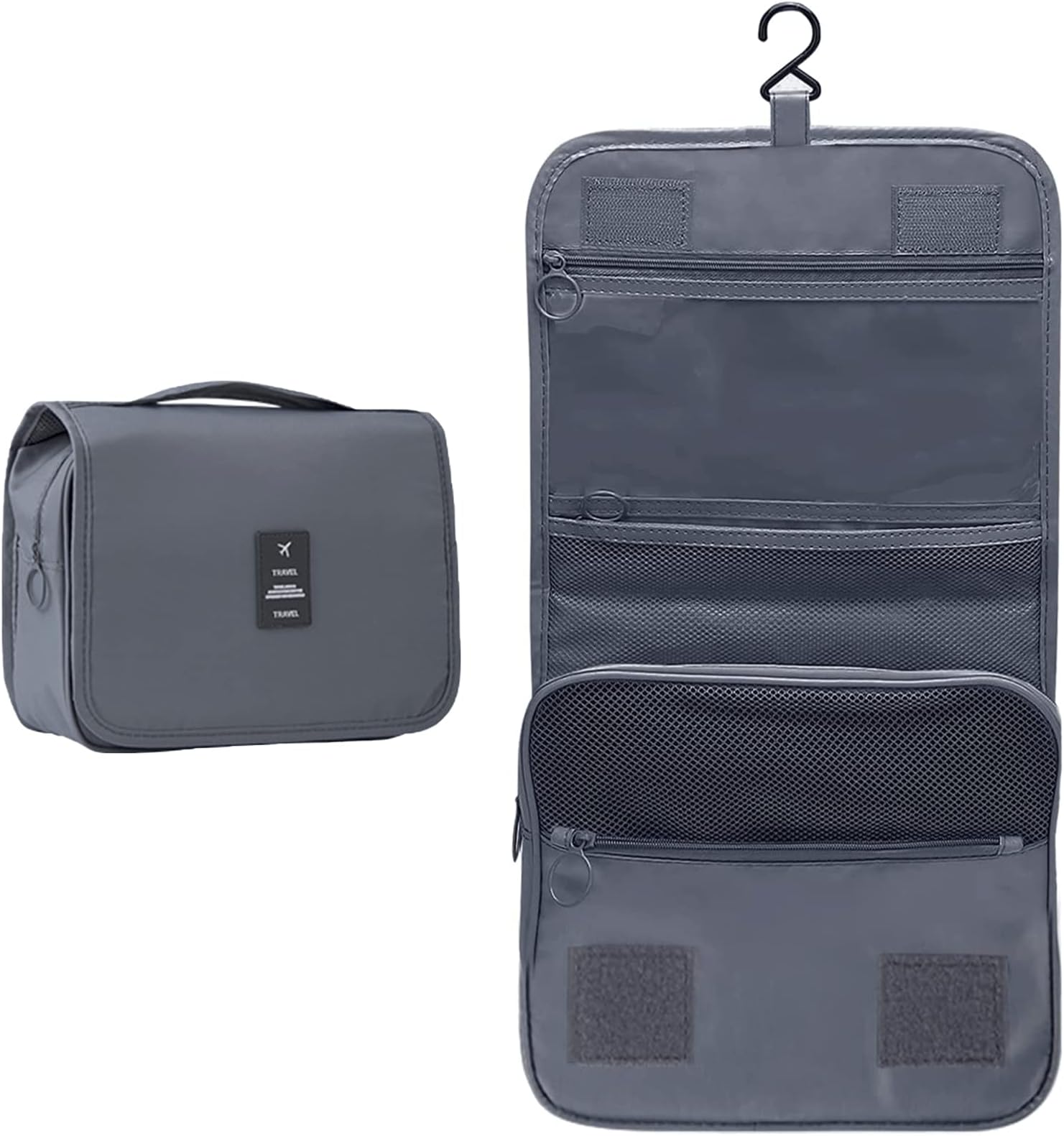 ikeoat Hanging Toiletry Bag, Portable Travel Organizer Kit for Shampoo, Toiletries, Large Capacity Makeup Cosmetic Storage Bag, Grey