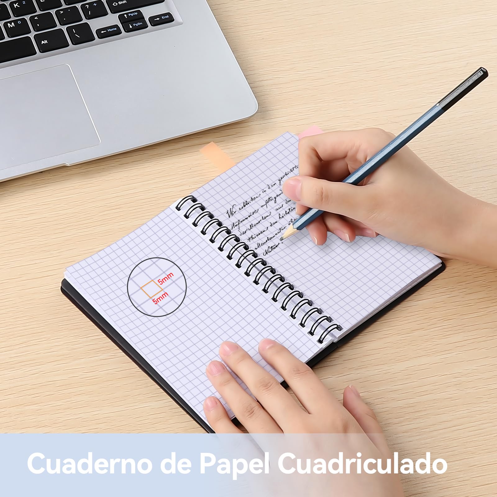 AGPTEK Libreta Pequeña A6 Cuaderno Espiral de Bolsillo con Notas Adhesivas de Colores, Bloc de Notas con Tapa Kraft para Estudio y Oficina