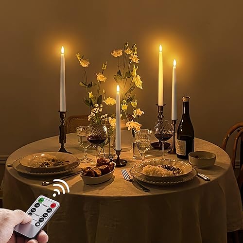 Miniatura 7 de Homemory Velas cónicas cerosas de 11 pulgadas con temporizador remoto, 6 velas cónicas sin llama con llama parpadeante, velas blancas alimentadas