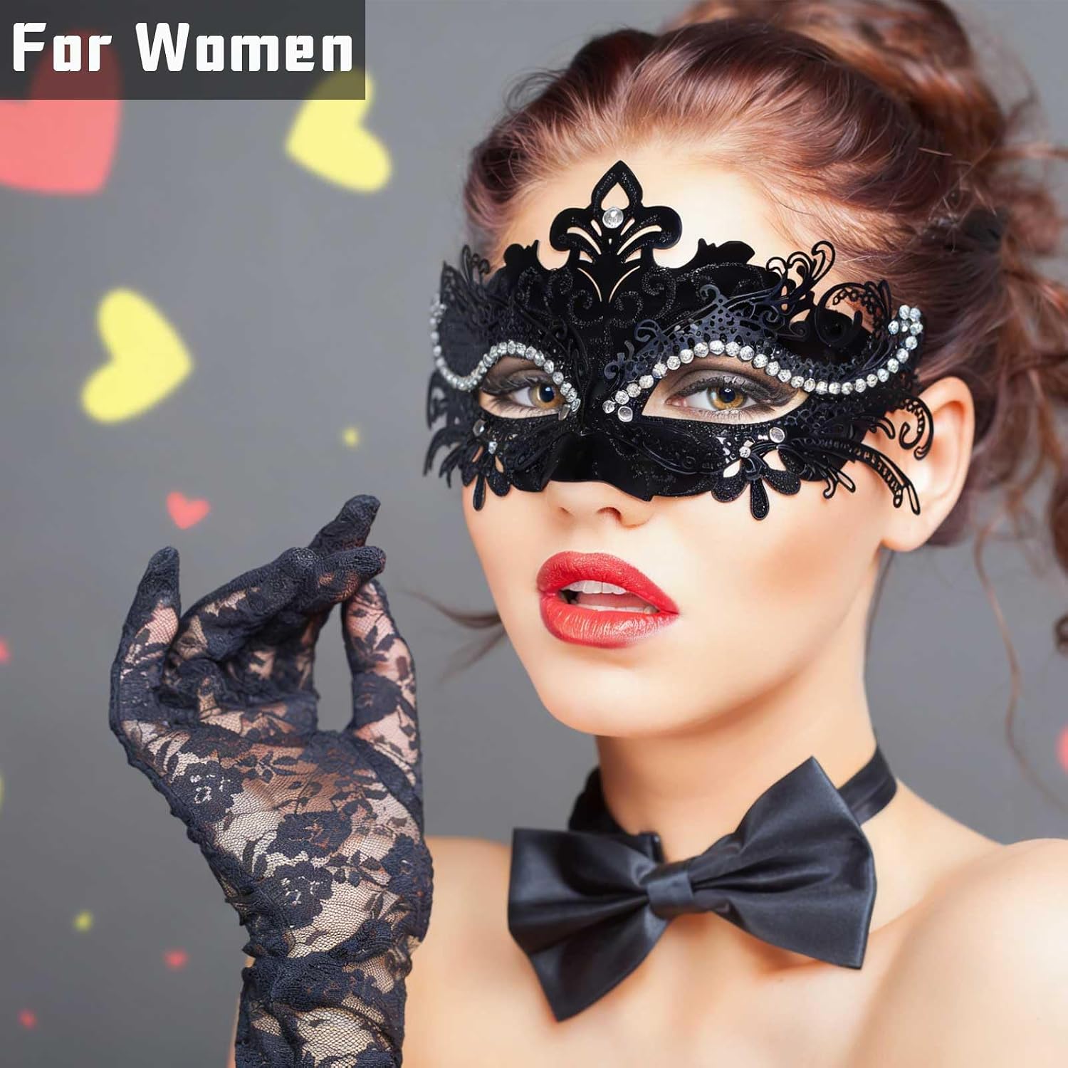 Masquerade Mask for Couples Party Masks Set, Metal Filigree Shiny Rhinestone Venetian Mask for Ball Mardi Gras