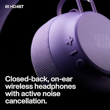 PreSonus Eris HD4BT Over-Ear Closed-Back Wireless Headphones, Bluetooth, ANC Noise Cancelling, Up to 60 Hours Battery Life, Studio Headphones for Mixing, Monitoring, Recording, Mystic Purple