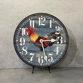 Barnwood Blue Rooster Wall Clock | Ultra Quiet Quartz Mechanism | Hand Made in USA Beautiful Crisp Lasting Color | in 8 Sizes | 10-Inch