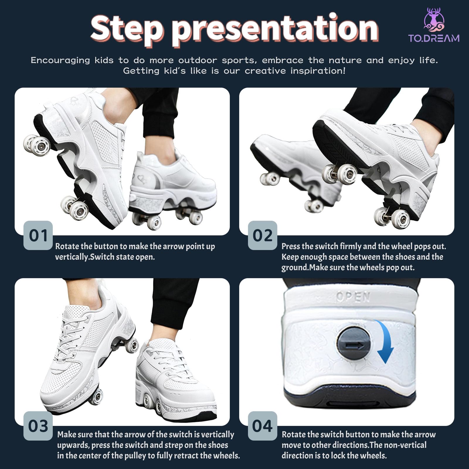 Outdoor Rollschuhe, Verstellbare Rollerskates für Damen, Quad-Skates-Deformationstrainer für Erwachsene, Turnschuhe mit Unsichtbarem Rad für Anfänger