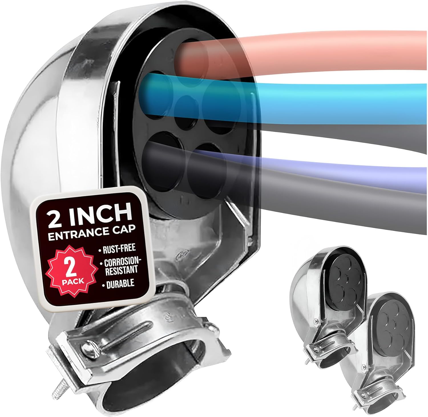 SELECT 2 Pack Lighting 2 Inch Service Entrance Cap, Weather-Resistant Die Cast Aluminum Entrance Heads with Bar Type Clamp, Rigid Conduit for Pulling Service Drop Conductors