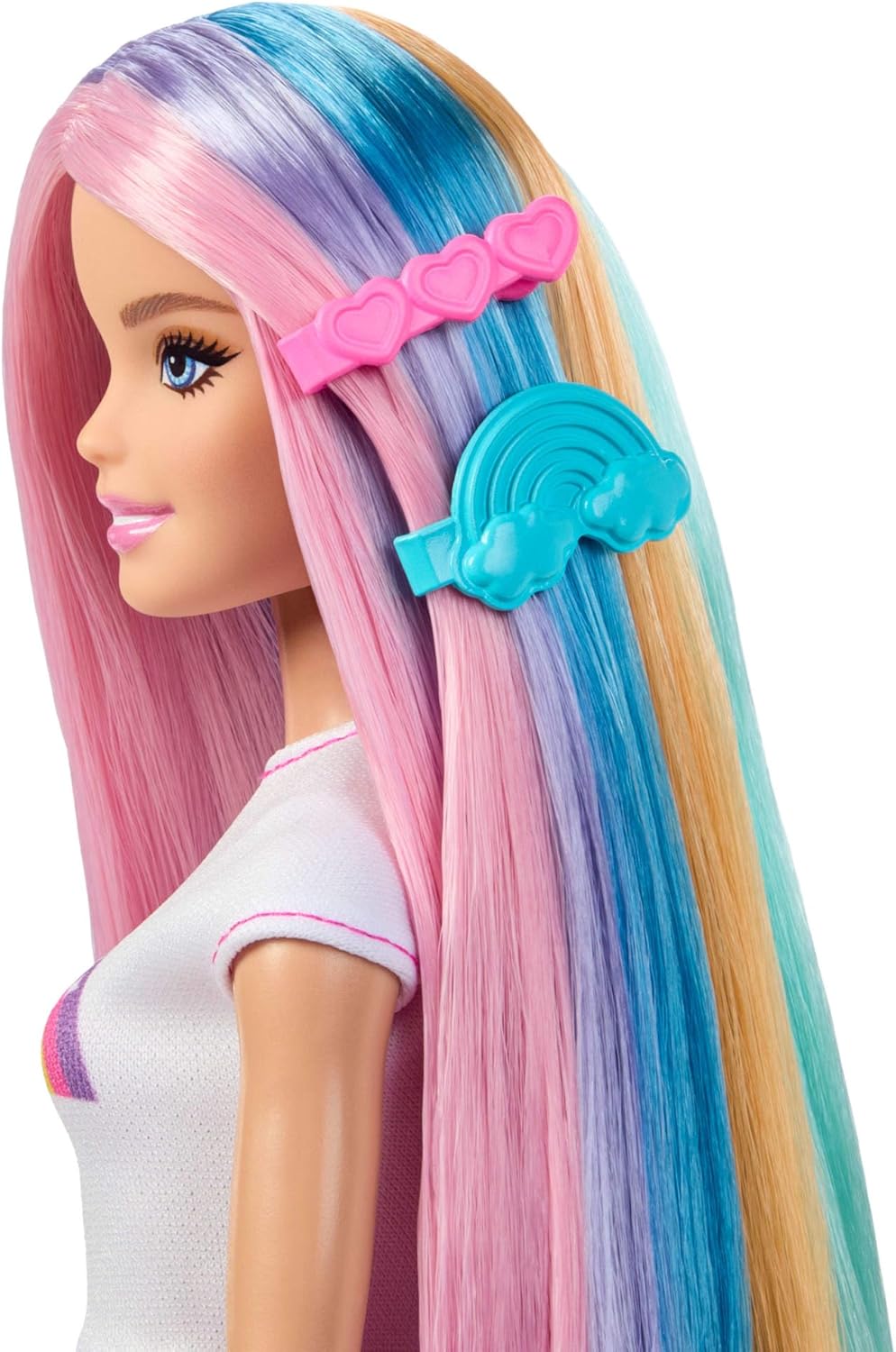 Barbie Rainbow Sparkle Hair Doll, Extra-Long and Colorful Hair with 12 Styling Accessories Like Glitter Tube, Brush, Clips, Dryer and More