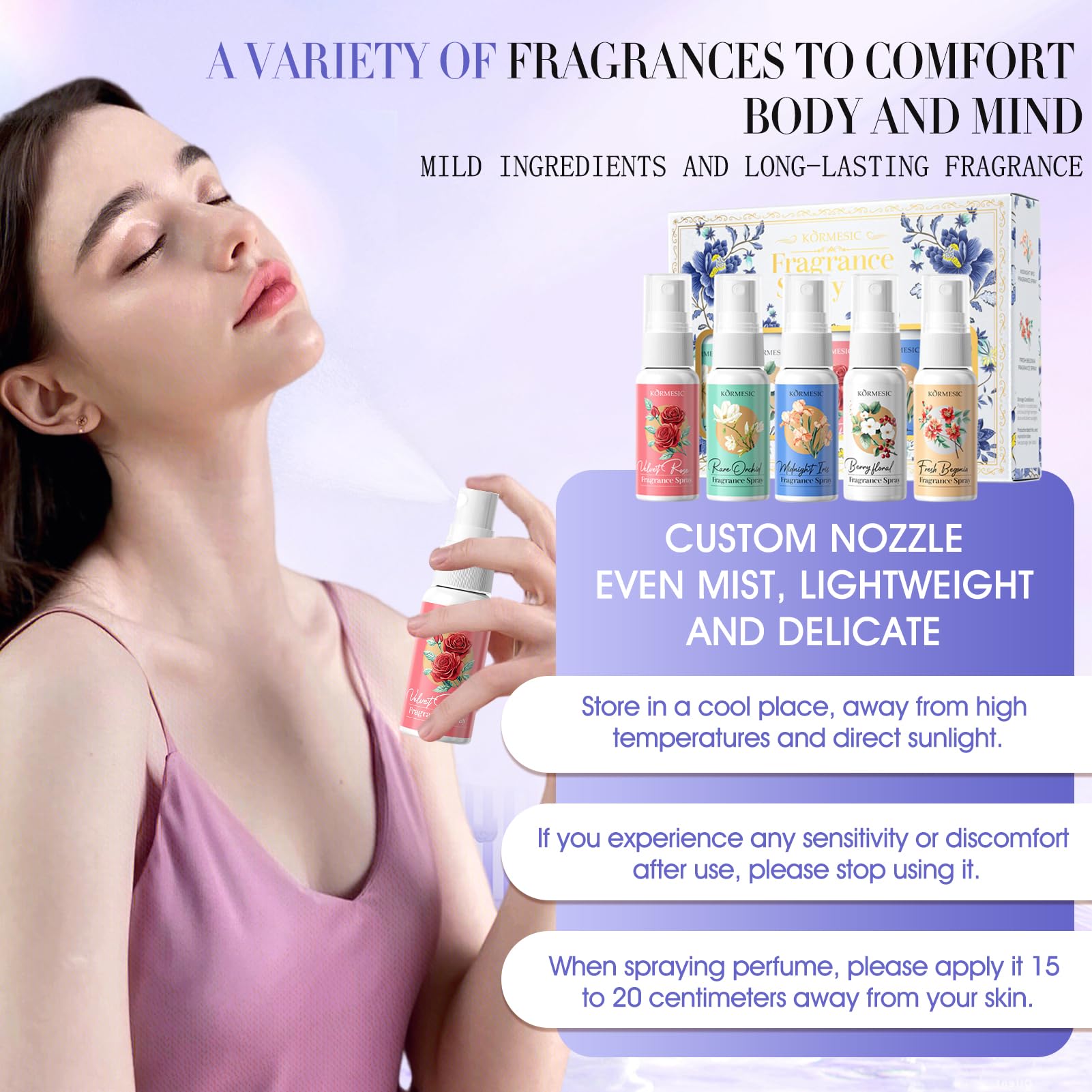 Set Profumi Donna, Acqua Corpo Profumata Donna, Acqua Profumata Corpo, Mini Profumi con Rosa, Agrumi, Begonia, Lris, Orchidea, Fragranzaromantica di Lunga Durata,Formato da Viaggio, 5 * 35ml