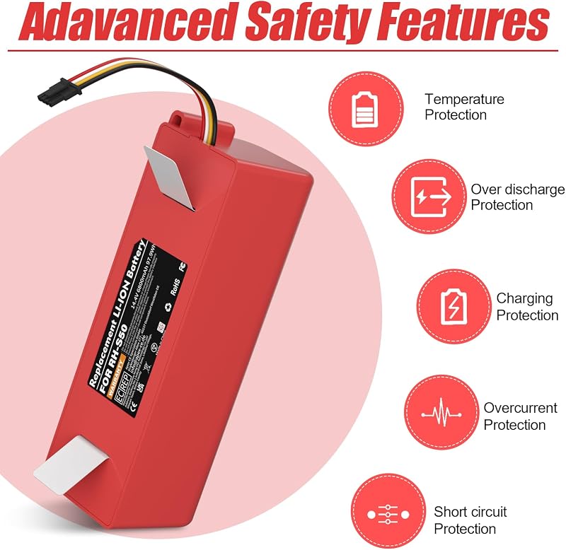 Acumulator robot aspirator GGiking 14,4 V 6800 mAh 97,92 Wh pentru Xiaomi Roborock S7, S5, S5 Max, S50, S6, S51, S502-00, Mijia generația 1 și 2