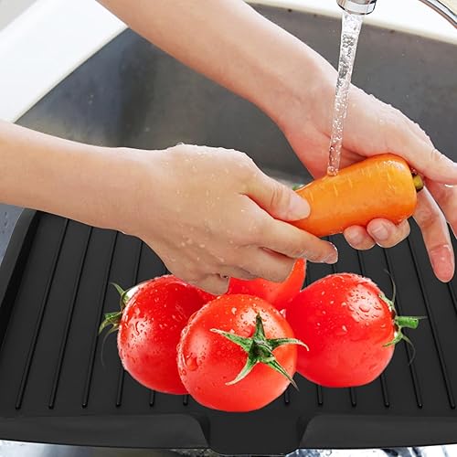 Miniatura 3 de Alipis Escurridor de platos de plástico, bandeja de drenaje con desviación de pendiente lateral, placa de secado de agua, tapete colador de platos