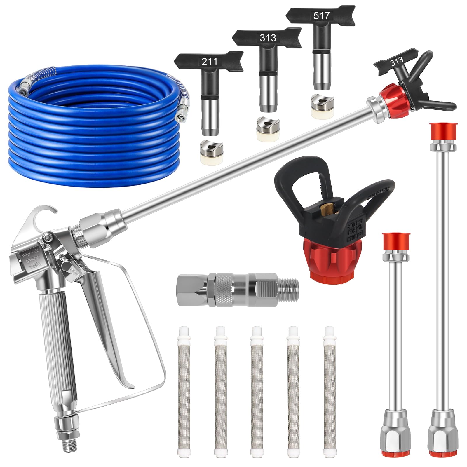 Pistolet pulvérisateur airless 14 pcs avec filtres et extensions de peinture