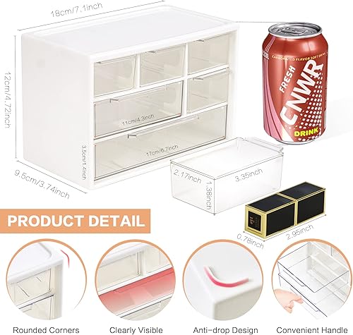 Miniatura 10 de Organizador de almacenamiento de escritorio con 6 mini cajones, gabinete apilable de escritorio para manualidades, caja de almacenamiento