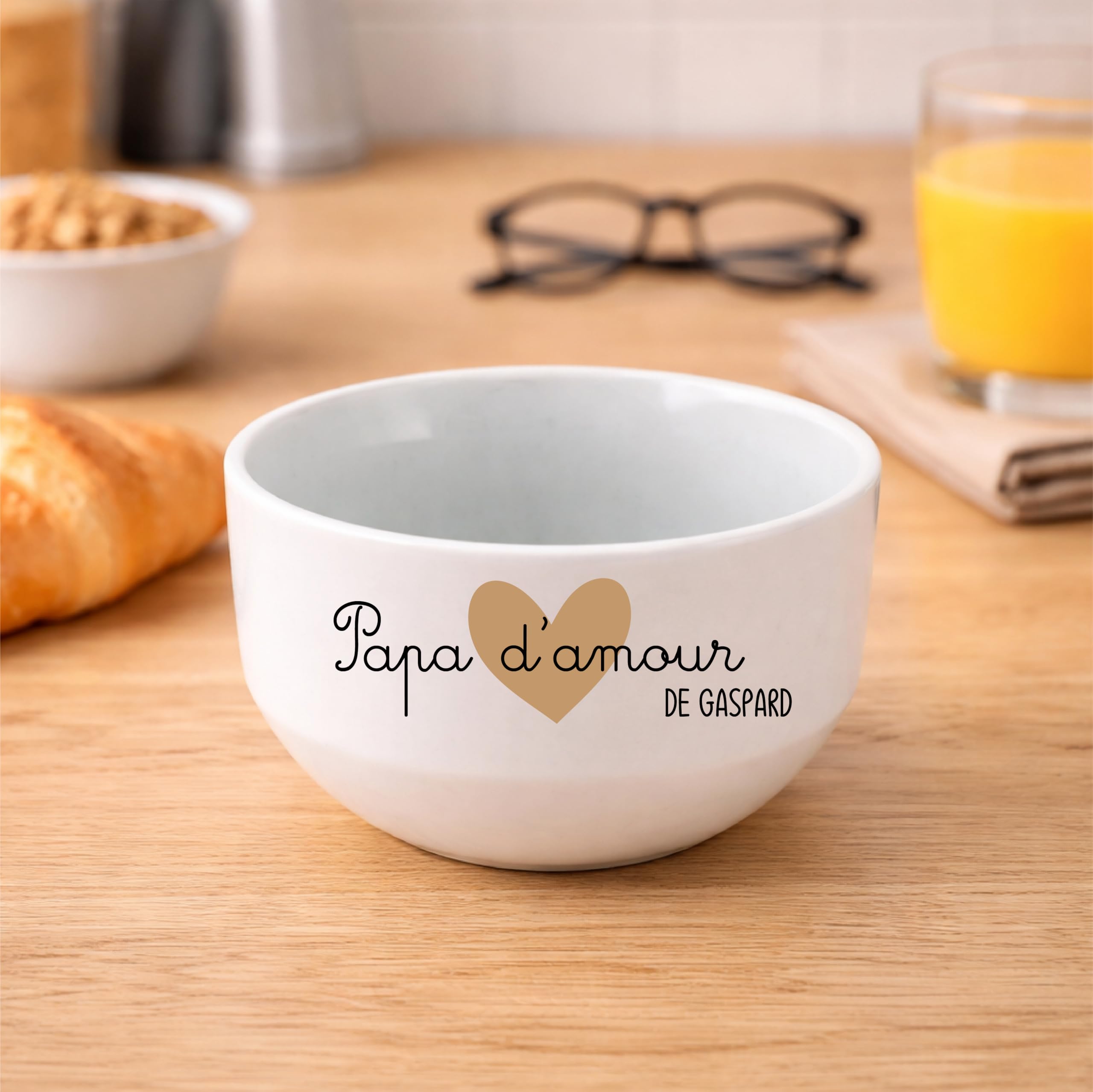 Bol Papa d'Amour Personnalisé 600 ml – Cadeau Fête des Pères Original – Bol Prénom Enfant Petit Déjeuner