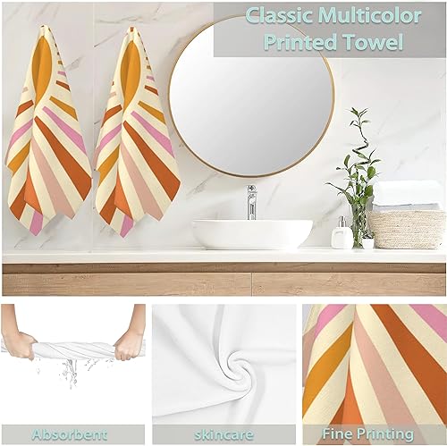 Miniatura 6 de Paquete de 2 toallas de mano para baño, toallas decorativas retro boho con explosión de sol, toallas suaves altamente absorbentes para baño, playa,