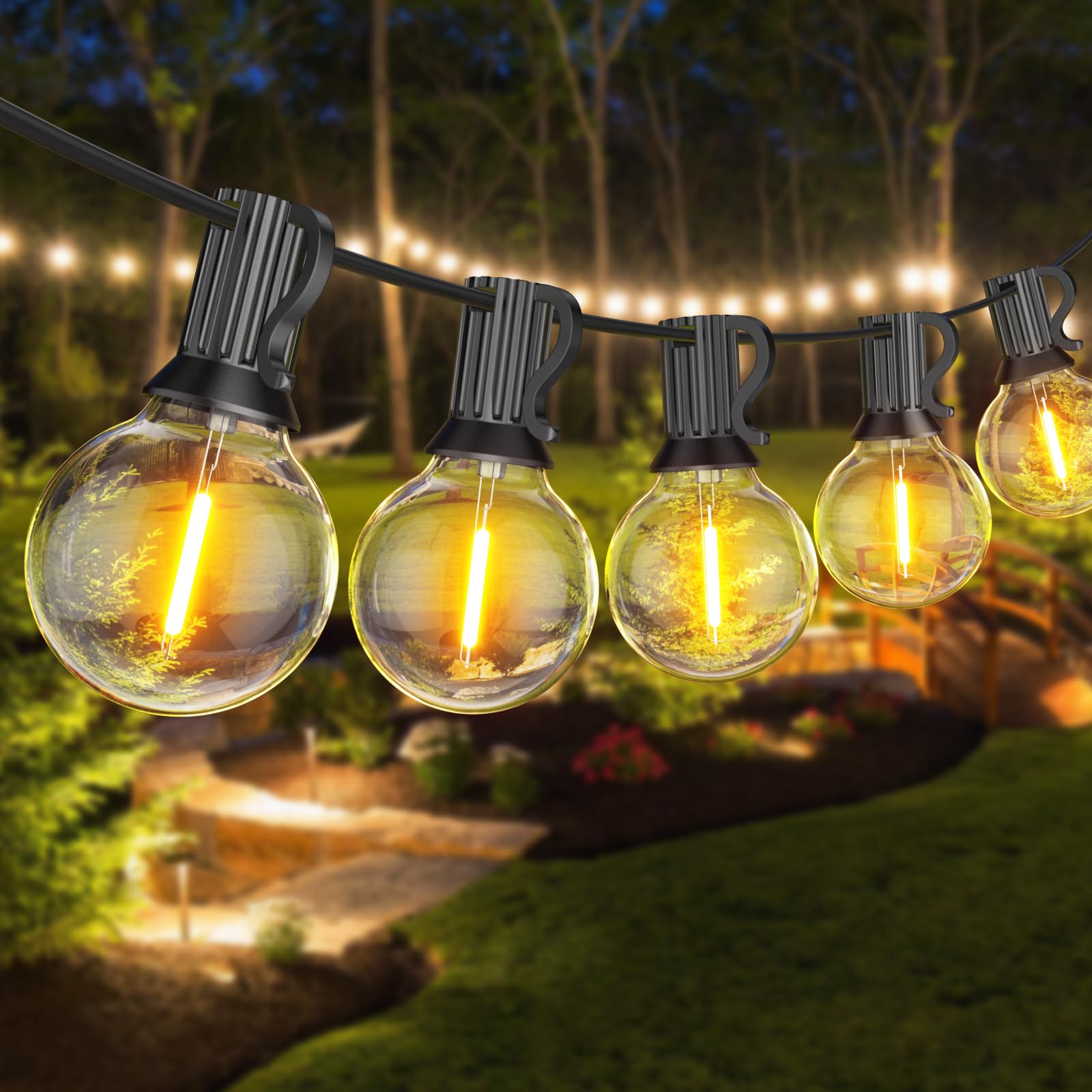 Miootly Catena Luminosa Esterno, 45.7M/150FT Luci da Esterno Giardino con 75+2 LED Lampadina, IP45 Impermeabile, 2700K Bianco Caldo, Catena Luminosa per Matrimonio, Festa, Giardino, Patio
