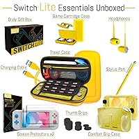 Vista 3 de Orzly Switch Lite Accessories Bundle - Funda y protector de pantalla para consola Nintendo Switch Lite, cable USB, soporte para juegos, funda