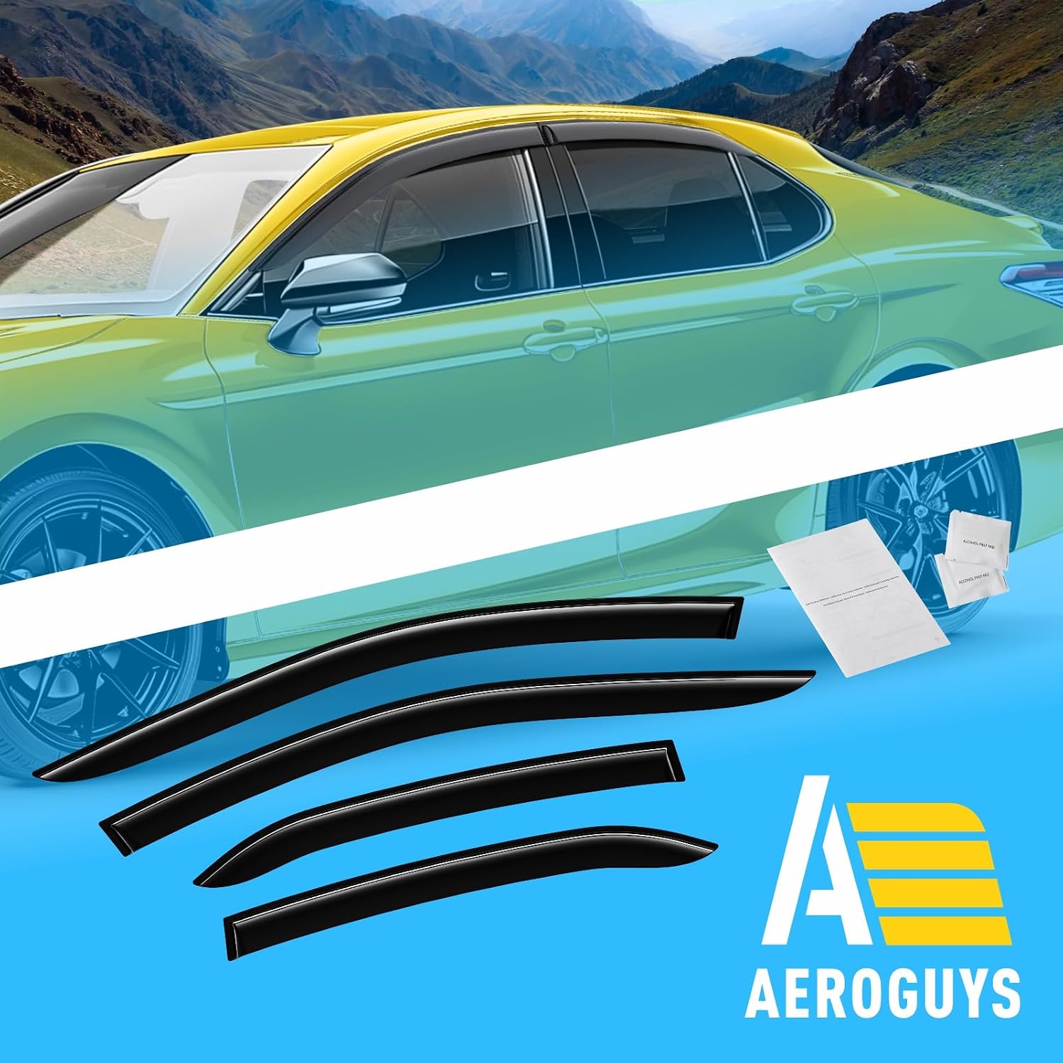 Extra Durable Window Deflectors Tape-On Window Visors Rain Guards Fit for Toyota Camry 2018-2024, Sun Visors, Wind Vent for Shades, Exterior Car Accessories - 4pcs. AG0735