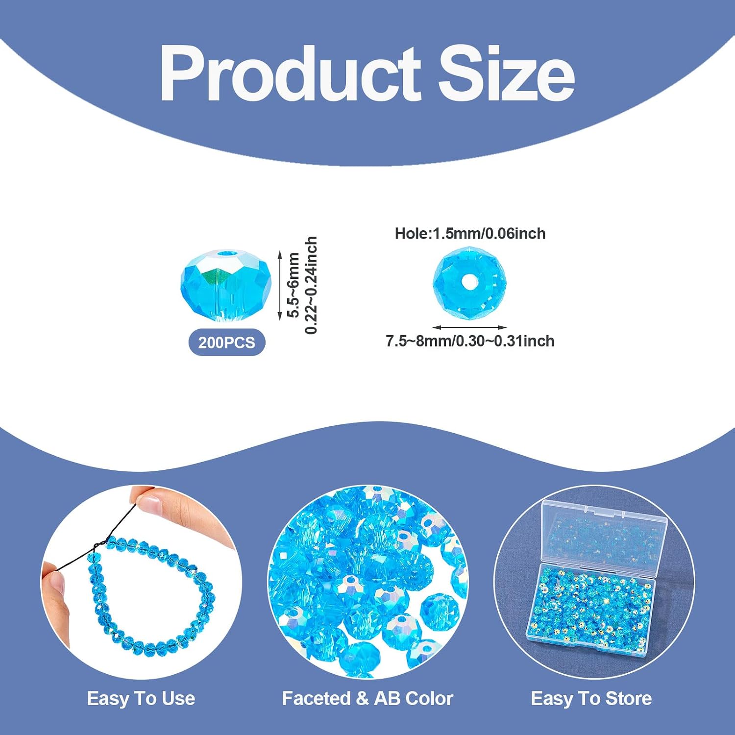 Craftdady 200pcs Sky Blue 8mm Glass Beads 8mm Rondelle Faceted Electroplate Loose Spacer Beads AB Color Handmade Craft Beads Crystal Bracelet Beads for DIY Earring Necklace Jewelry Making