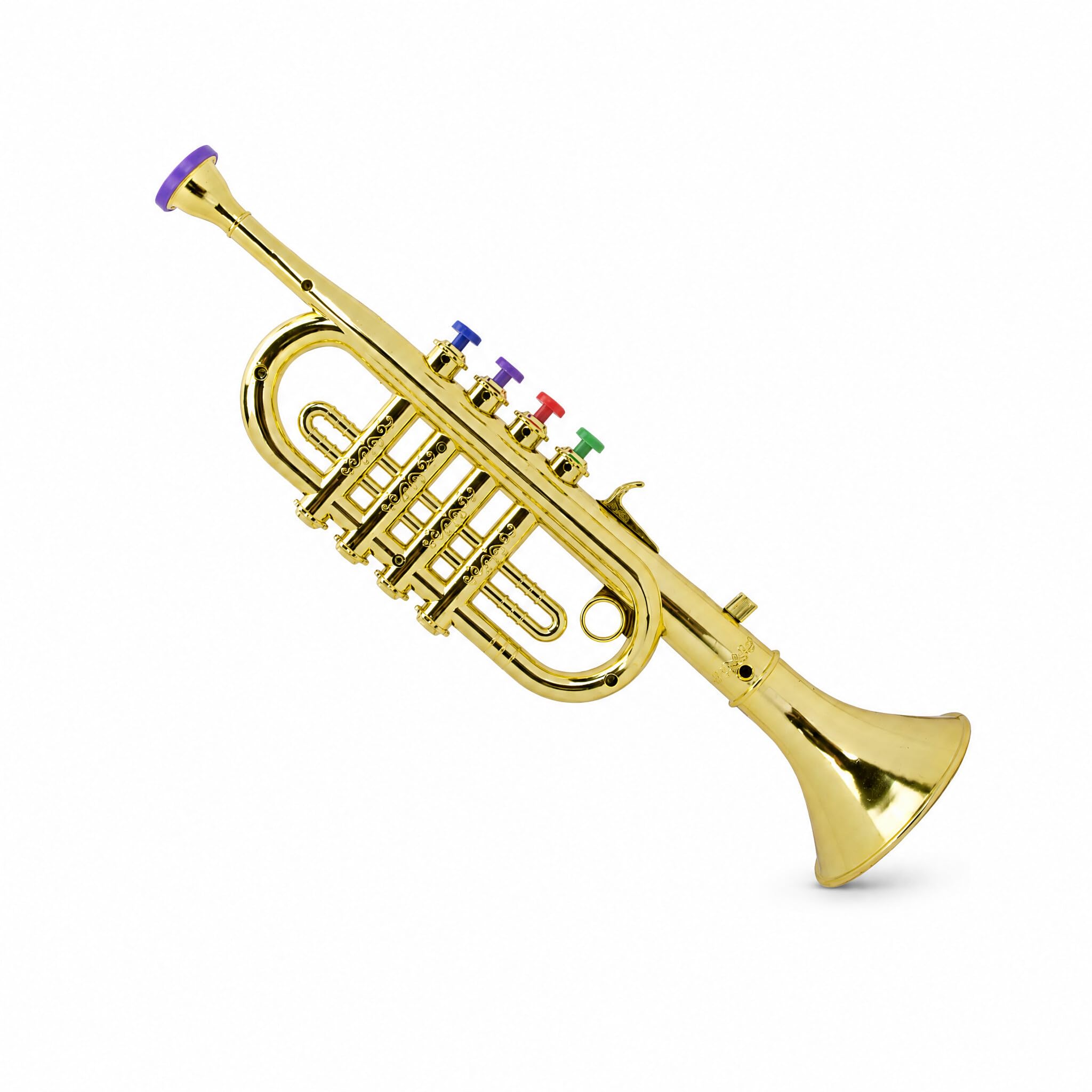 Trompeta para Niños Instrumento Musical Infantil de Plástico Recubierto de Oro para Aprendizaje Divertido, Ritmo de Aprendizaje y Regalo para Niños, Juguete Musical Preescolar