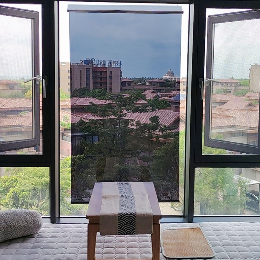 One-Way Privacy Shade Daytime Roller Blinds See Through Mirrored Thermal Insulation No Drill Window Cover for Office Bathroom Patio Wide 13 16 20 24 28 32 35 Inches(Blue,W 31.5xH 78.7'')