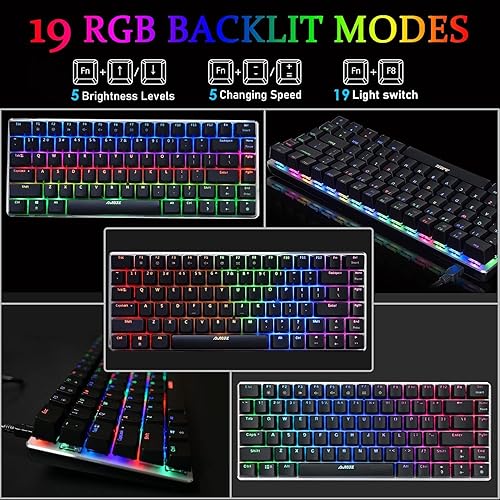 Miniatura 2 de LexonElec AK33 - Teclado mecánico RGB para juegos, 82 teclas, mini teclado compacto para computadora, 20 LED, retroiluminado, negro, teclado