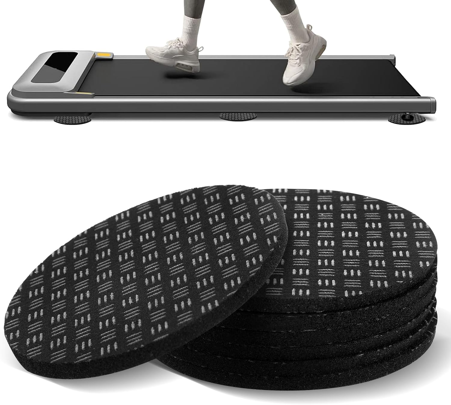 Treadmill Mat 6 Pcs, 4″ x 4″ x 0.2″ Non-Slip Anti Vibration High Density Silicone Exercise Equipment Walking Mat for Carpet Floors, Hardwood, Concrete Floors and More (Round Shape)