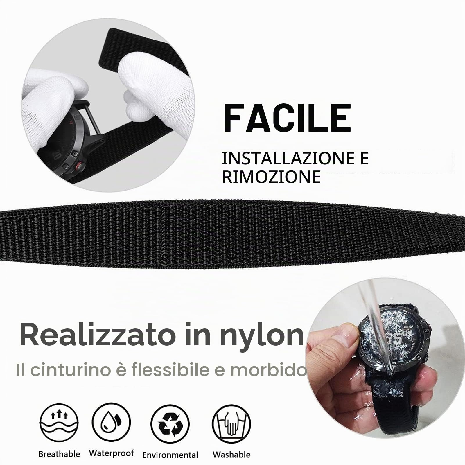 YOOSIDE Cinturino orologio in nylon con gancio e anello per Fenix 6 / Fenix 5, 22mm Polsino sportivo ultraleggero ad asciugatura rapida per Garmin Fenix 6 Pro/Sapphire,Instinct,Fenix 5 Plus