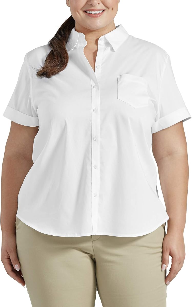 Womens Stretch Poplin Button-up Short Sleeve Shirt
